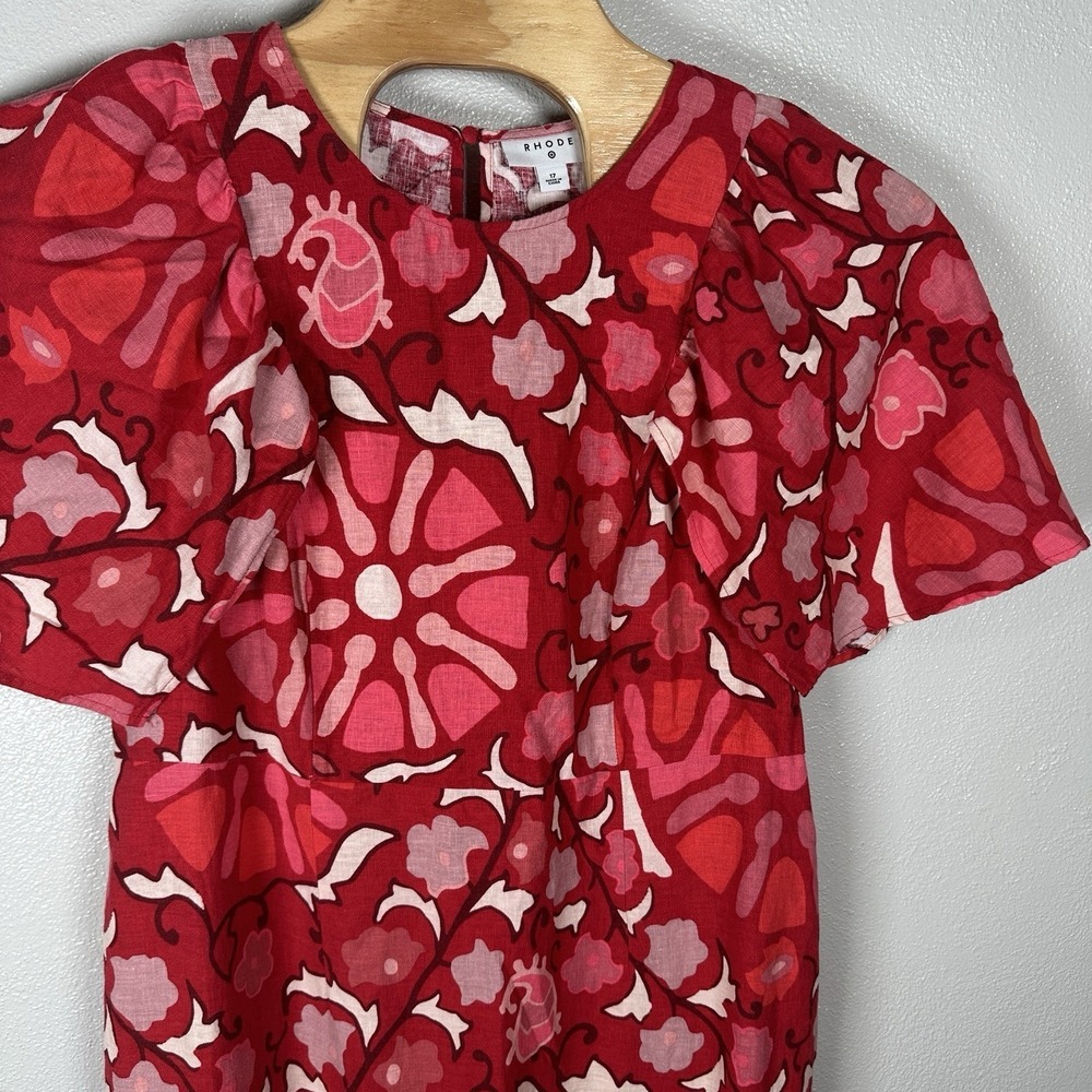 Rhode x Target Red Zinnia Floral Print Midi Dress Size 17/XL Linen Blend Flutter - Picture 2 of 8